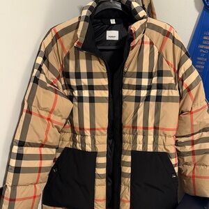 Burberry Beige Check & Black Panel Puffer Jacket